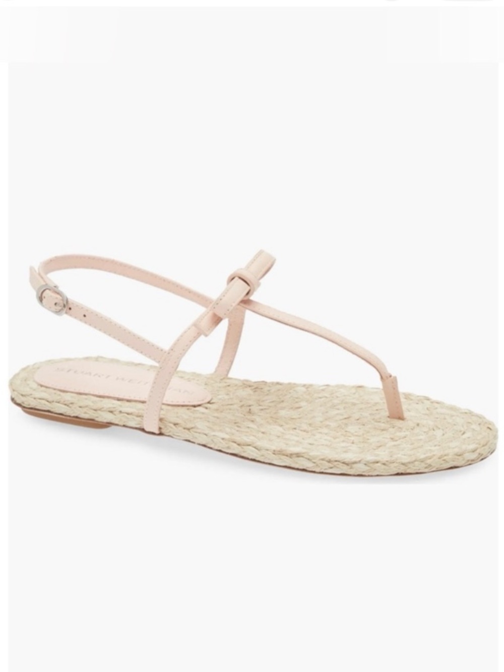 Stuart Weitzman Blush Leather T-Strap Espadrille Sandal